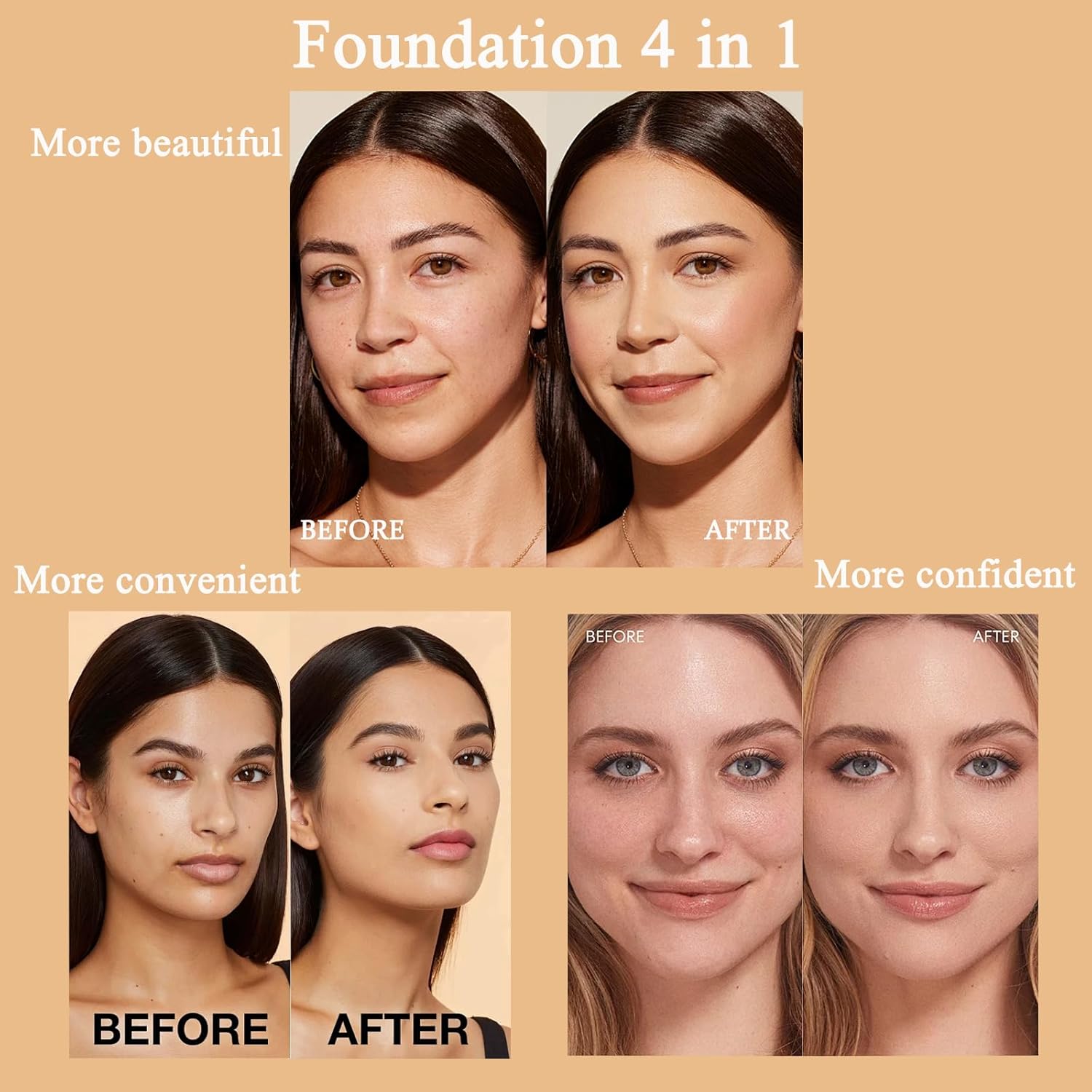 Foundation 4 in 1 - Medium Spectrum with SPF 50+, Color Changing Foundation, Hydrating Color Changing Foundation Makeup, Concealer, Sun Protection, Longwearing & Waterproof for All Skin Types