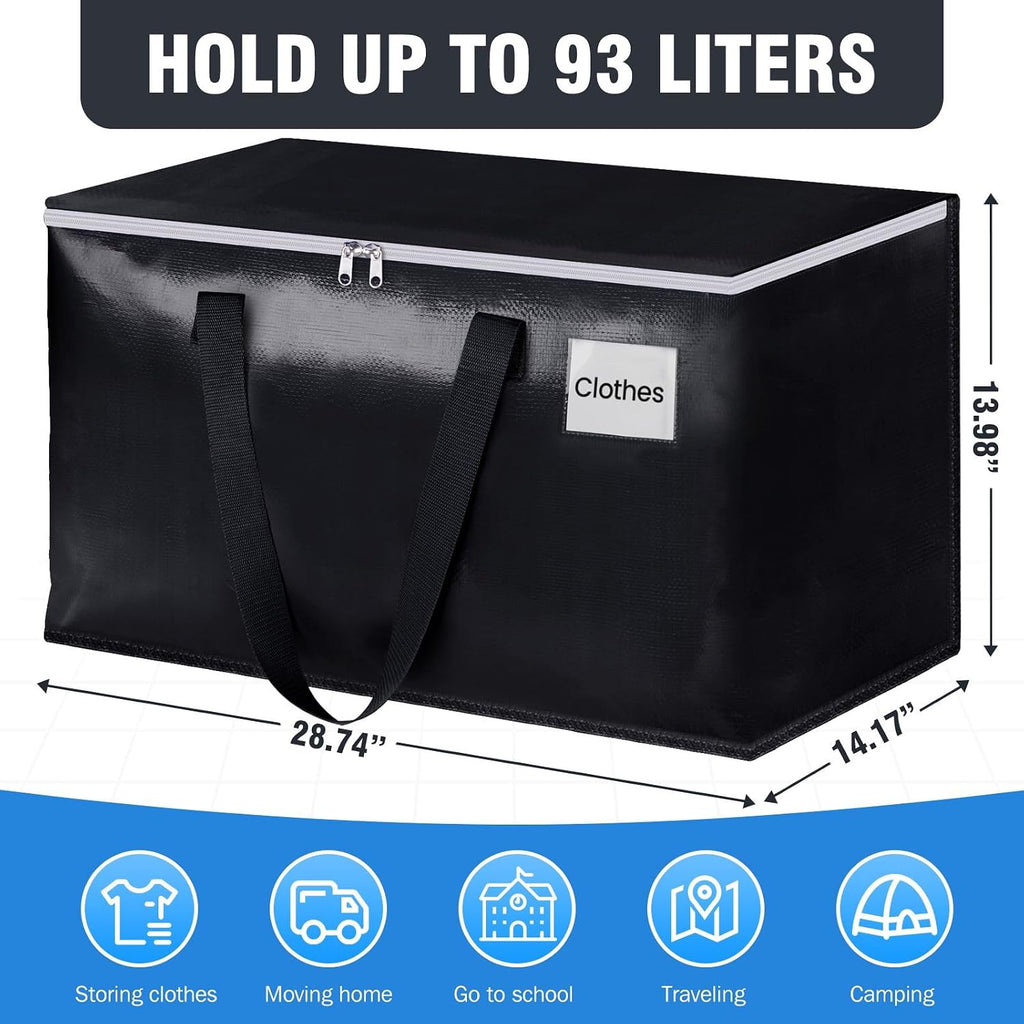 Collapsible Moving Bags - Heavy Duty Boxes With Zippers And Handles, Space Saving Packing Totes For Moving Supplies Storage (93L, 6-Pack, Black)