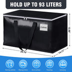 Collapsible Moving Bags - Heavy Duty Boxes With Zippers And Handles, Space Saving Packing Totes For Moving Supplies Storage (93L, 6-Pack, Black)