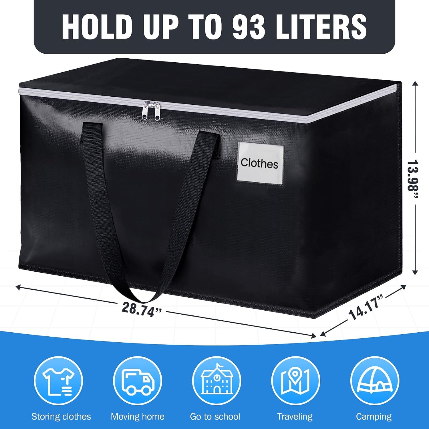 Collapsible Moving Bags - Heavy Duty Boxes With Zippers And Handles, Space Saving Packing Totes For Moving Supplies Storage (93L, 6-Pack, Black)