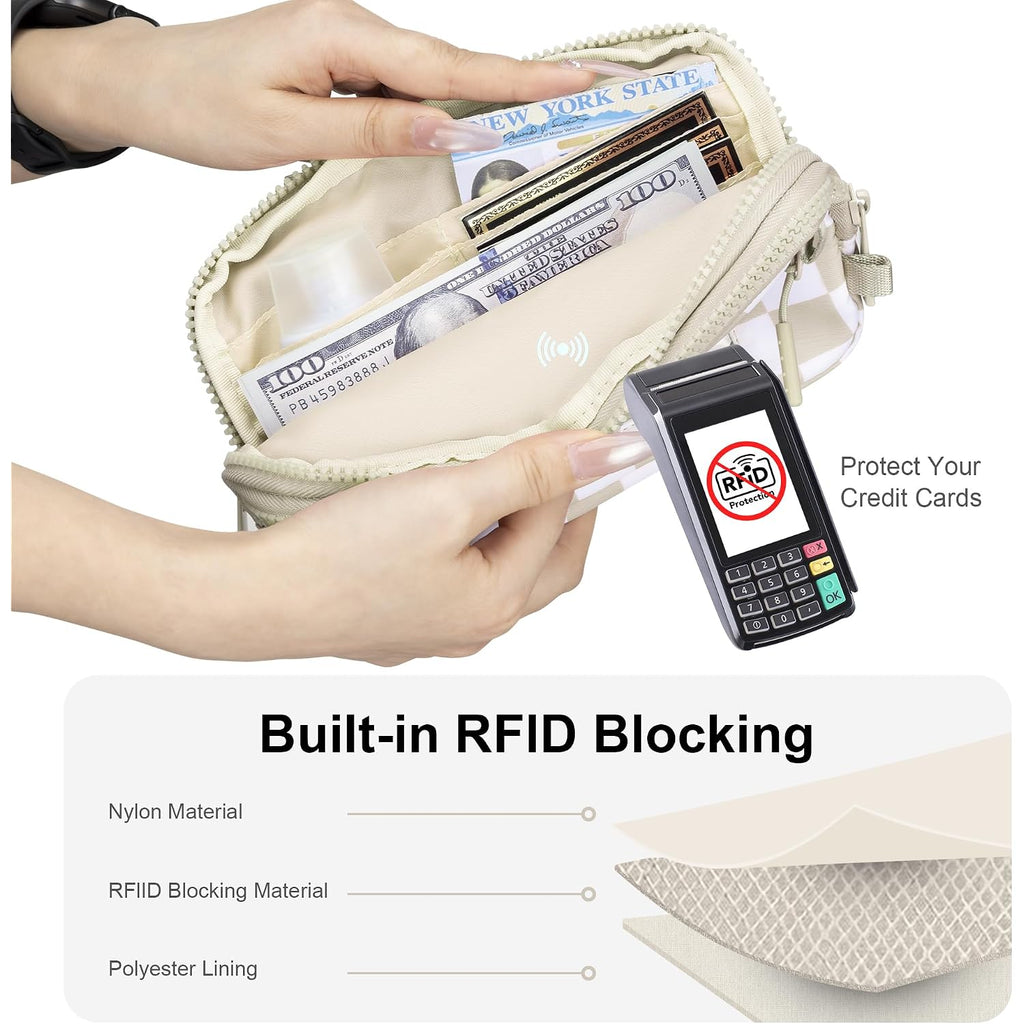Fodoko Wristlet Wallets For Women Nylon Quilted Wallet With 4 Zippers,Travel Credit Card,Holder Cell Phone Organizer