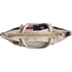 Western Origin American Flag Embroidered Tote Bag Stars And Stripes Beach Bag Rope Handles Shoulder Bag Women Purse