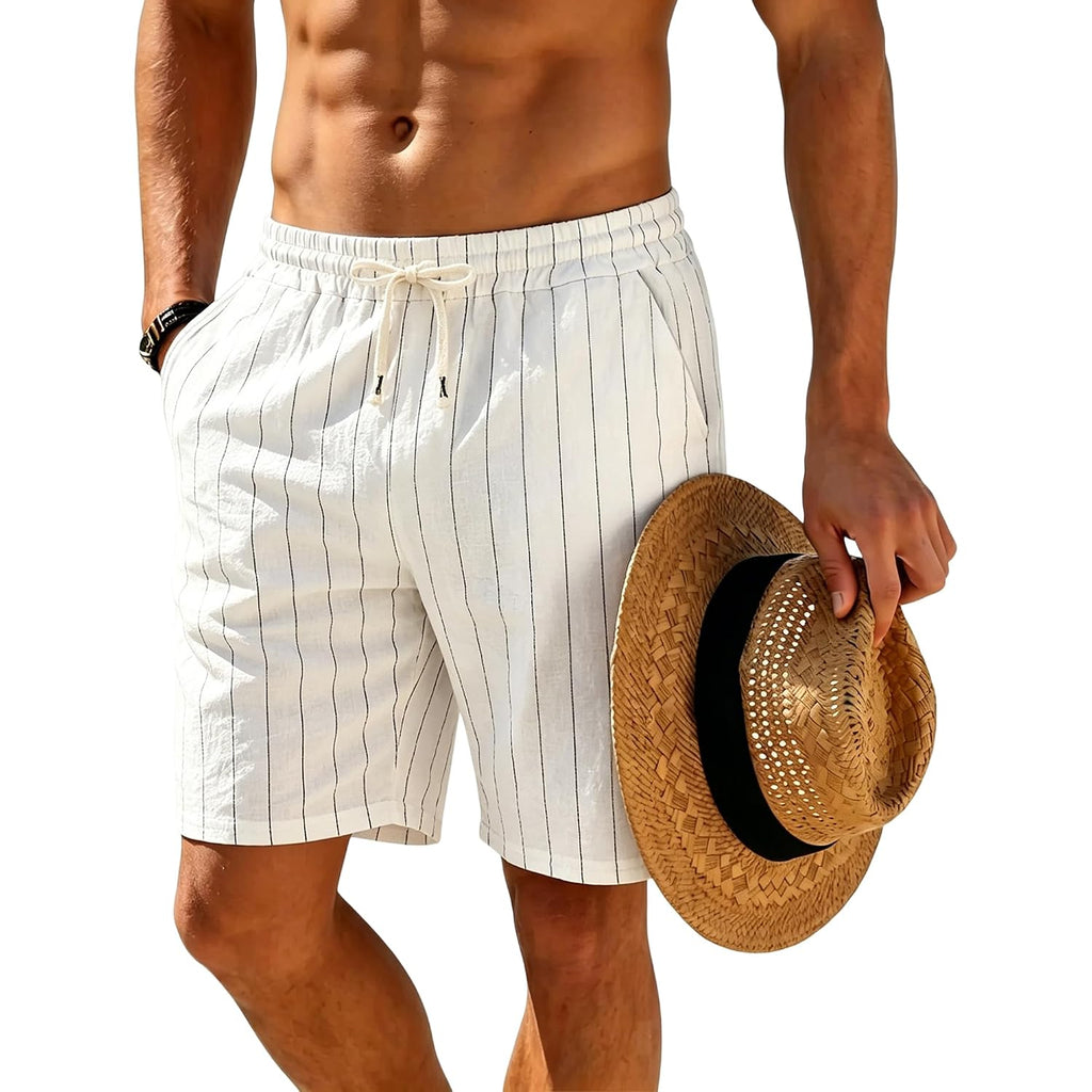 Mens Linen Shorts Casual Drawstring Elastic Waist Lightweight Breathable 7 Inch Inseam Summer Beach Shorts