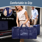 6 Pack Extra Heavy Duty Large Moving Bags With Strong Zipper & Comfortable Handles, Sturdy & Durable Clothes Storage Bags Totes Bins, Blue Packing Moving Boxes For College Supplies, Dark Blue