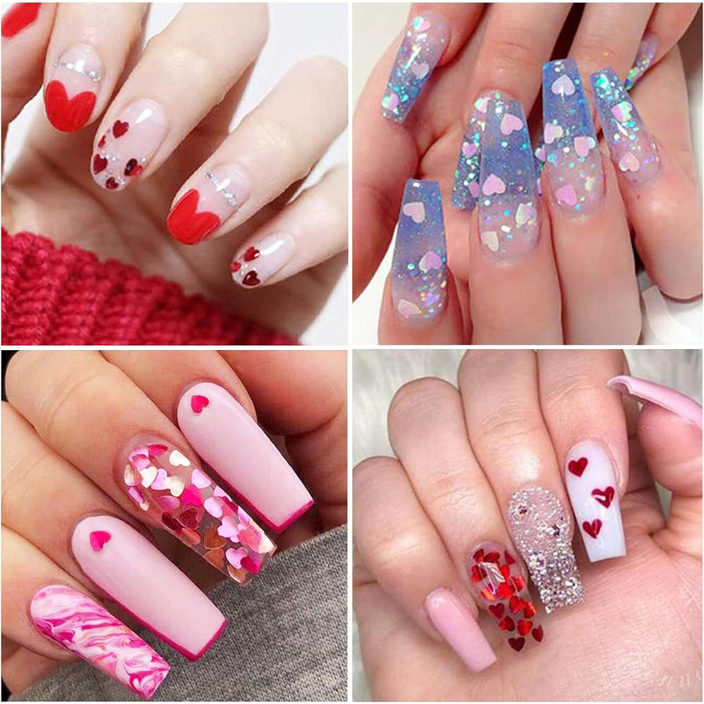 3D Heart Nail Glitter Sequins Art Stickers Decals Supplies Flakes Holographic Confetti for Acrylic Nails Designs Makeup DIY Decoration