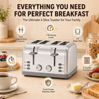Toaster 4 Slice Retro Stainless Steel,Best Prime 4 Slice Toaster Wide Solt With 7 Shade Settings, Perfect For Waffles, Bagels And More Lainsten T-527