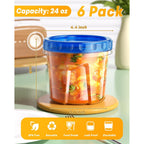 Biuleon 6 Pack-24 Oz Freezer Storage Containers, Plastic Food Storage Containers With Twist Top Lids, Bpa Free And Reusable Soup Containers With Lids, Leakproof/Microwave/Dishwasher Safe