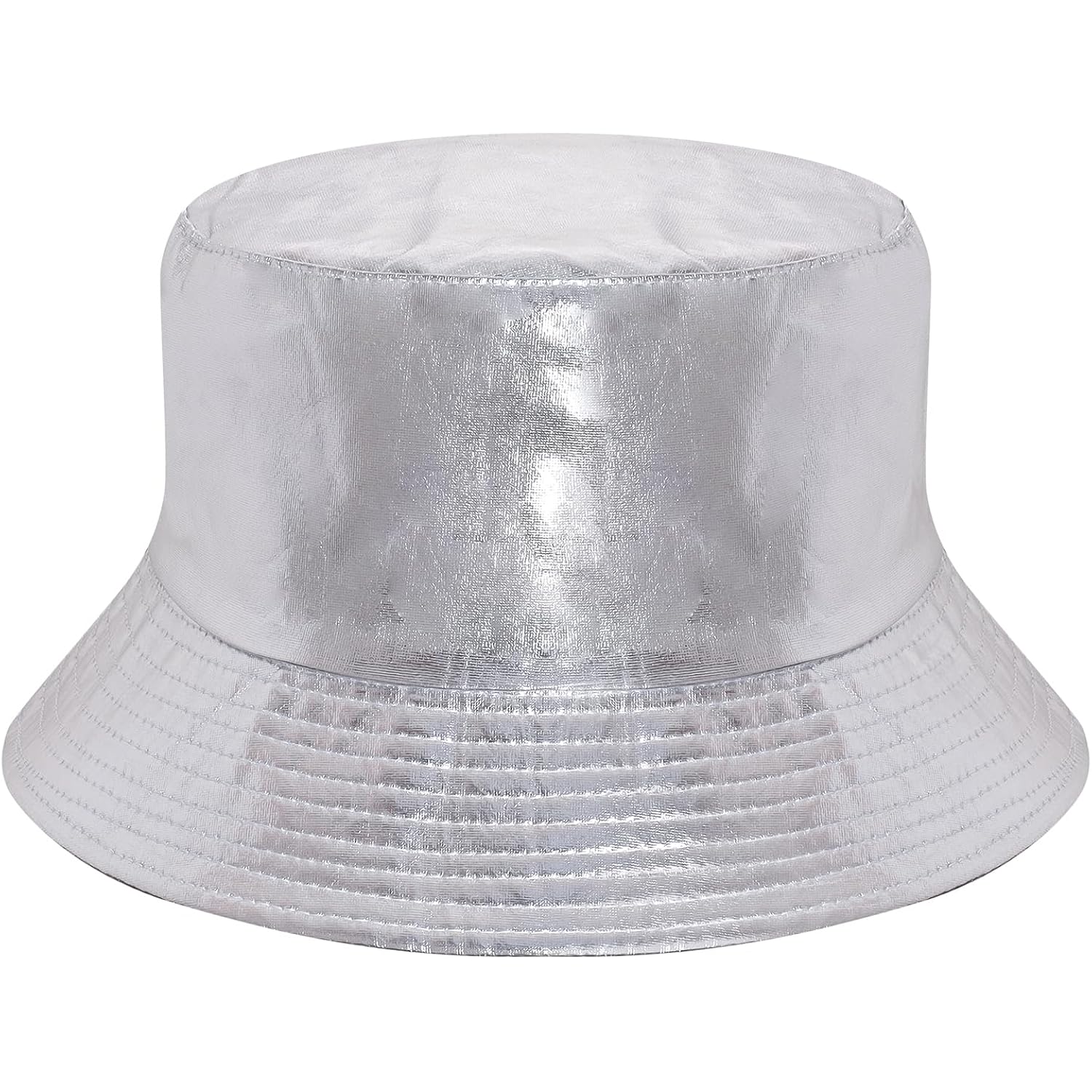 Fumwase Metallic Bucket-Hat Unisex Trendy Fisherman Sun Cap Packable Party Accessories Hats for Men Women Sliver