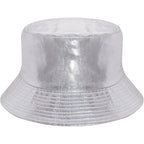 Fumwase Metallic Bucket-Hat Unisex Trendy Fisherman Sun Cap Packable Party Accessories Hats for Men Women Sliver