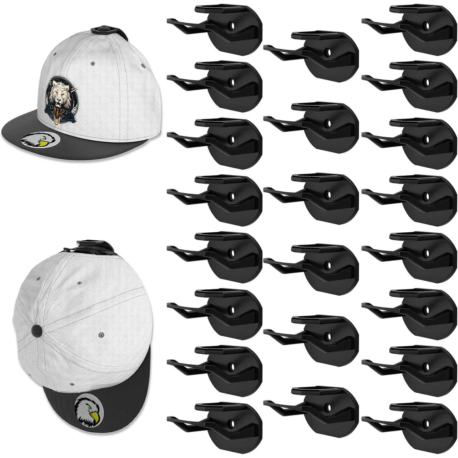 Niunuerga 22 Pack Adhesive Hat Hooks For Wall, Super Strong Hat Rack For Baseball Caps, Hat Organizer Display For Home Decor, Hat Hangers Holder For Wall, Door, Closet, No Drilling (Black)