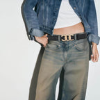 Women Belt for Jeans Dress Cinch Waist Belt for Ladies Faux Leather Belt with Gold Buckle