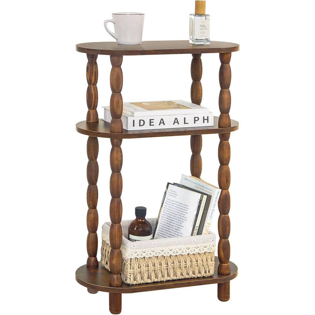 Small Narrow Side Table, 3-Tier Narrow End Table With Storage, Skinny Side Table Nightstand For Small Space, Bedrooms, Living Room (Rustic Brown)