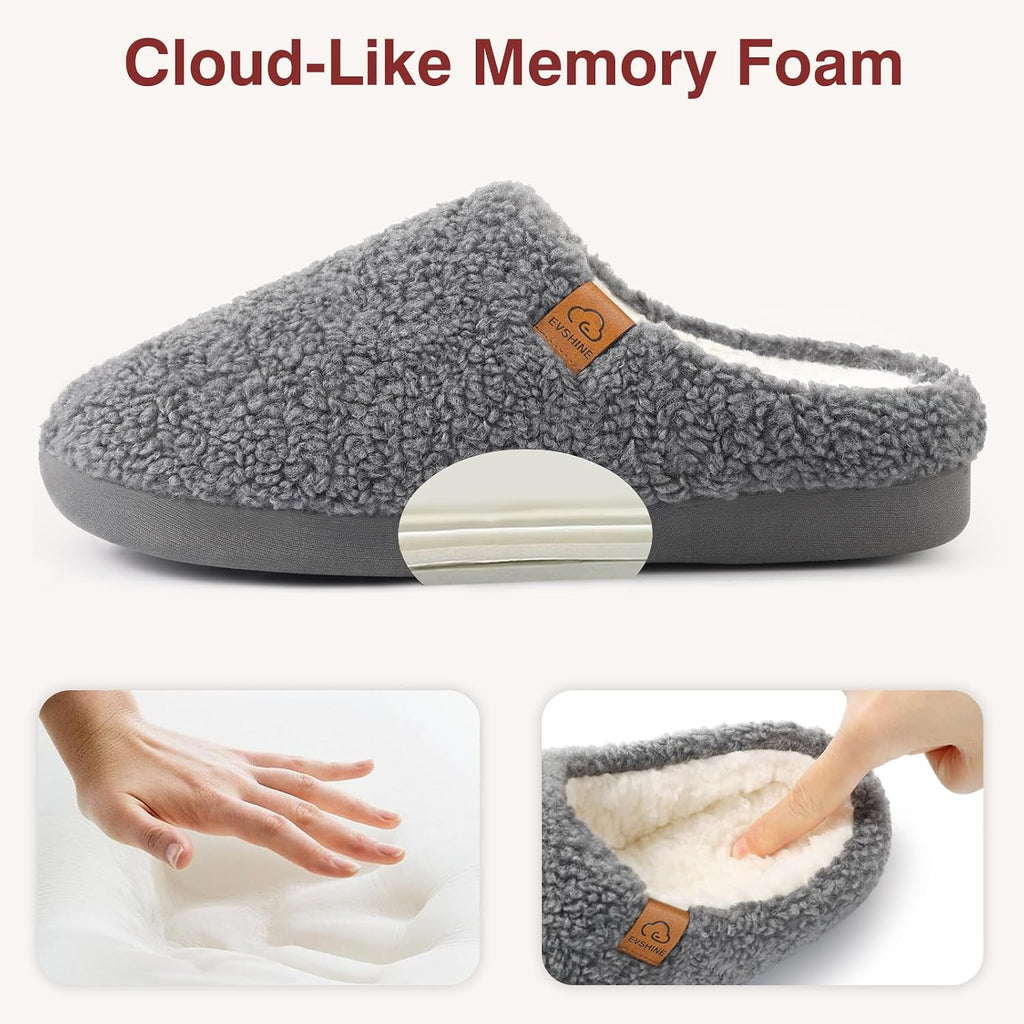 Evshine Memory Foam Fuzzy Slippers For Women Curly Fleece House Shoes Warm Indoor Outdoor Home Slip On