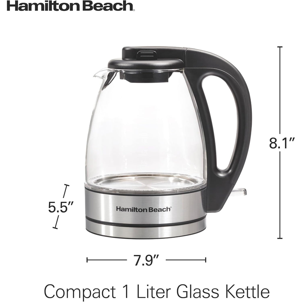 Hamilton Beach 1 Liter Electric Tea Kettle, Water Boiler & Heater | Fast Boiling 1500 Watts | Bpa Free | Cordless Serving | Auto-Shutoff & Boil-Dry Protection | Blue Led | Clear Glass