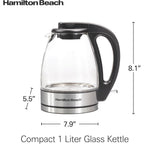 Hamilton Beach 1 Liter Electric Tea Kettle, Water Boiler & Heater | Fast Boiling 1500 Watts | Bpa Free | Cordless Serving | Auto-Shutoff & Boil-Dry Protection | Blue Led | Clear Glass