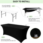 Obstal 6ft Stretch Black Spandex Table Cloth for Standard Folding Tables - 2 Pack Universal Rectangular Fitted Tablecloth Protector for Wedding, Trade Show, Vendor Stand