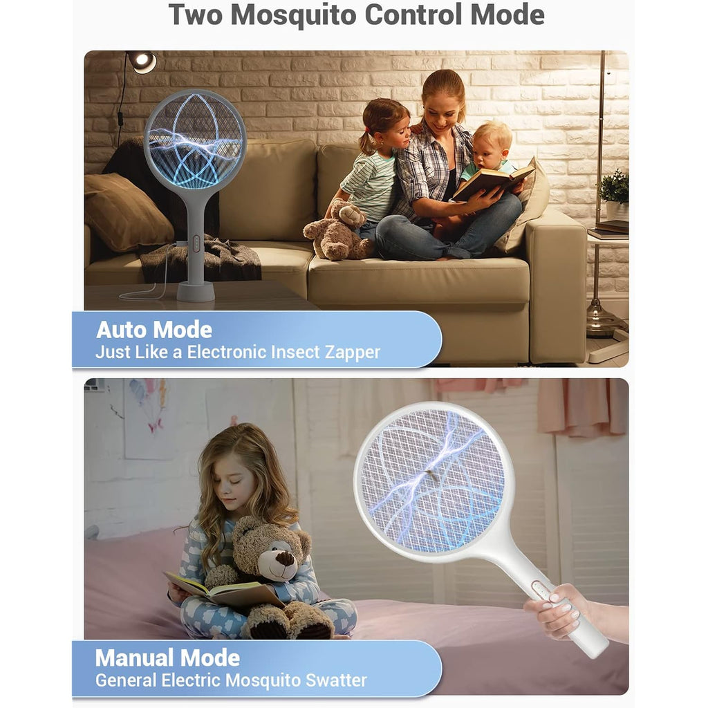 Yissvic Electric Fly Swatter 4000V Bug Zapper Racket Dual Mode (2, White) | Auto Manual Mode, Purple Attractant Light, Rechargeable, Indoor & Outdoor Home Camping Yard Use