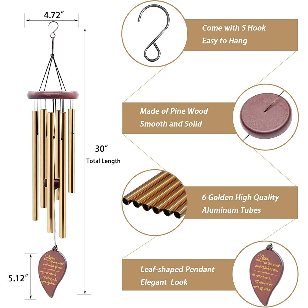 Wind Chimes For Outside, 30" Wooden Sympathy Wind Chimes Memorial Wind Chime For Loss Of Loved One Mother Father, Sympathy Gift Home Decor Outdoor Garden Patio
