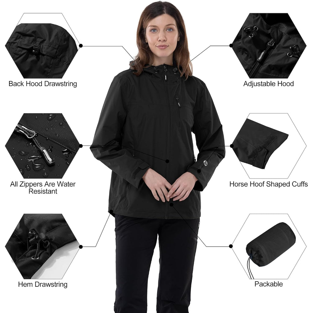 Outdoor Ventures Packable Rain Jacket Women Lightweight Waterproof Raincoat With Hood Cycling Bike Jacket