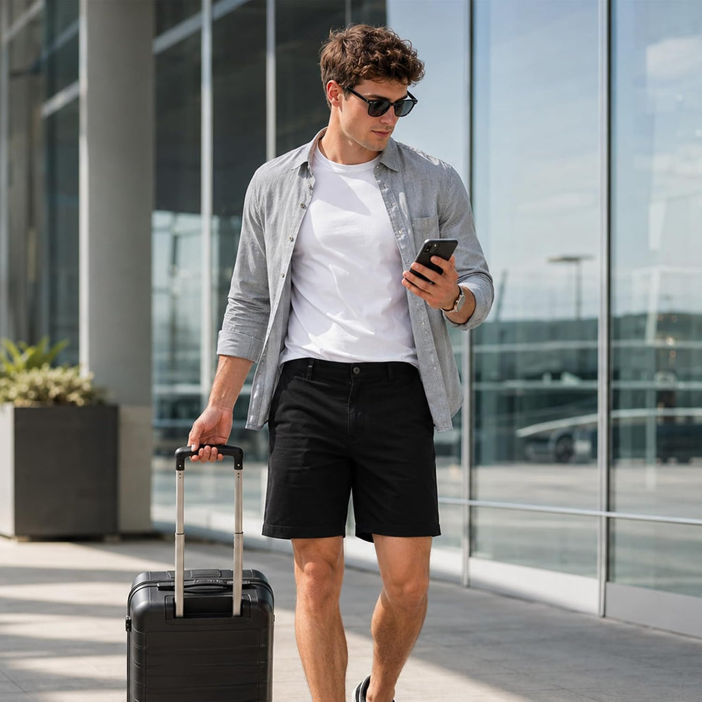 Men'S Flat Front Chino Shorts Casual Summer Cotton Elastic Waist Beach Vacation Outfits With Pockets For Walking