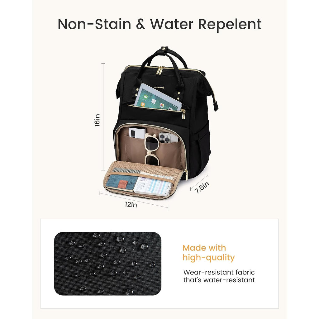 Lovevook Laptop Backpack For Women With Giant Tumbler Holder Pocket,15.6 Inch Waterproof Travel Backpack Purse Computer Laptop Bag,Professional Work College Nurse Teacher Backpack Casual Daypack,Black