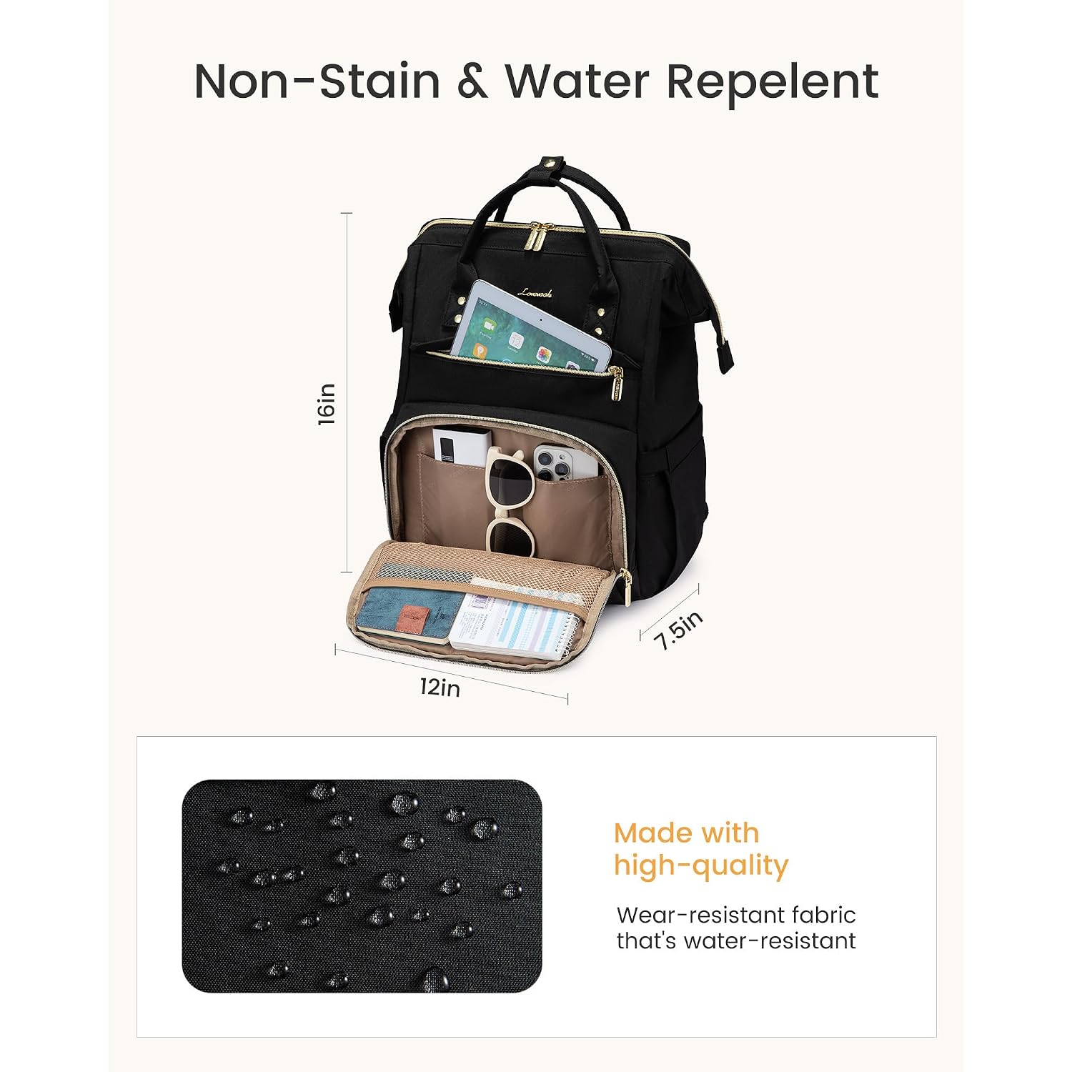 Lovevook Laptop Backpack For Women With Giant Tumbler Holder Pocket,15.6 Inch Waterproof Travel Backpack Purse Computer Laptop Bag,Professional Work College Nurse Teacher Backpack Casual Daypack,Black