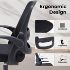 Ergonomic Mesh Office Chair For Home Office, Flip-Up Arms, Breathable Mesh Back & Thick Seat Cushion, Swivel Rolling Computer Desk Chair, Bifma Certified, Supports 300 Lbs (Black Frame/Black Seat)