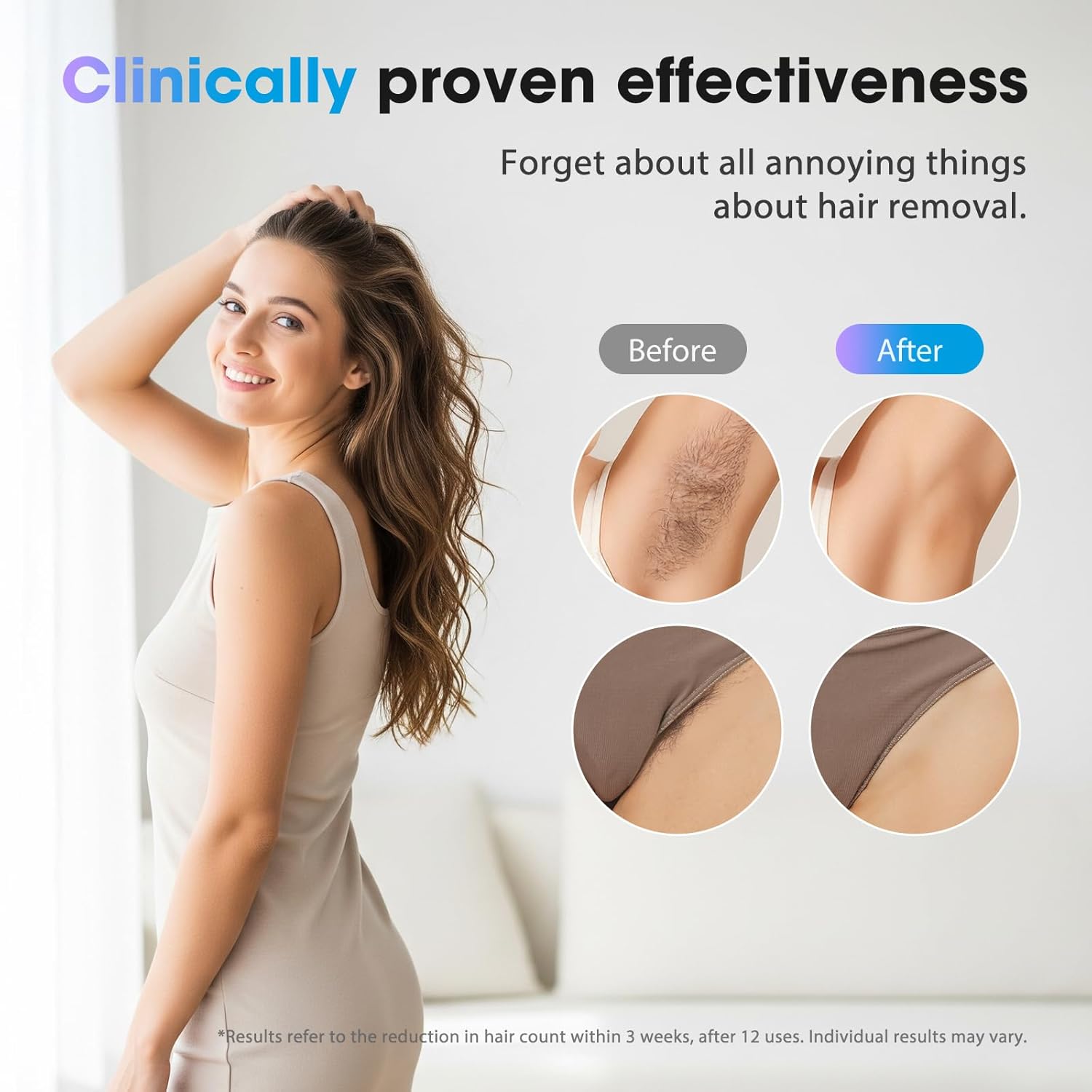 IPL Laser Hair Removal Device for Women & Men - Home 45°F Ice-Cooling Contact for Painless & Long-Lasting Results, 86% Hair Reduction in 3 Weeks for Full Body & Bikini Line, Gold