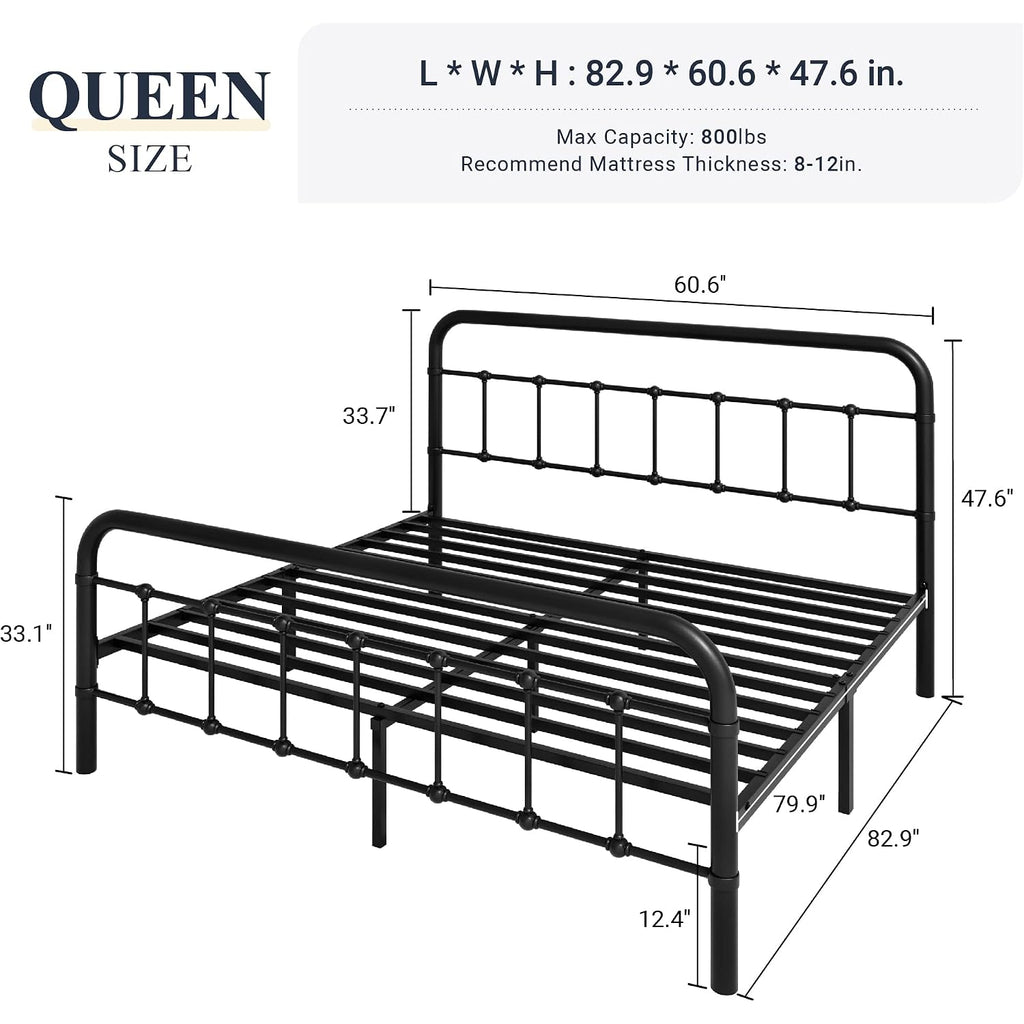 Allewie Queen Size Metal Platform Bed Frame With Victorian Style Wrought Iron-Art Headboard/Footboard, No Box Spring Required, Black