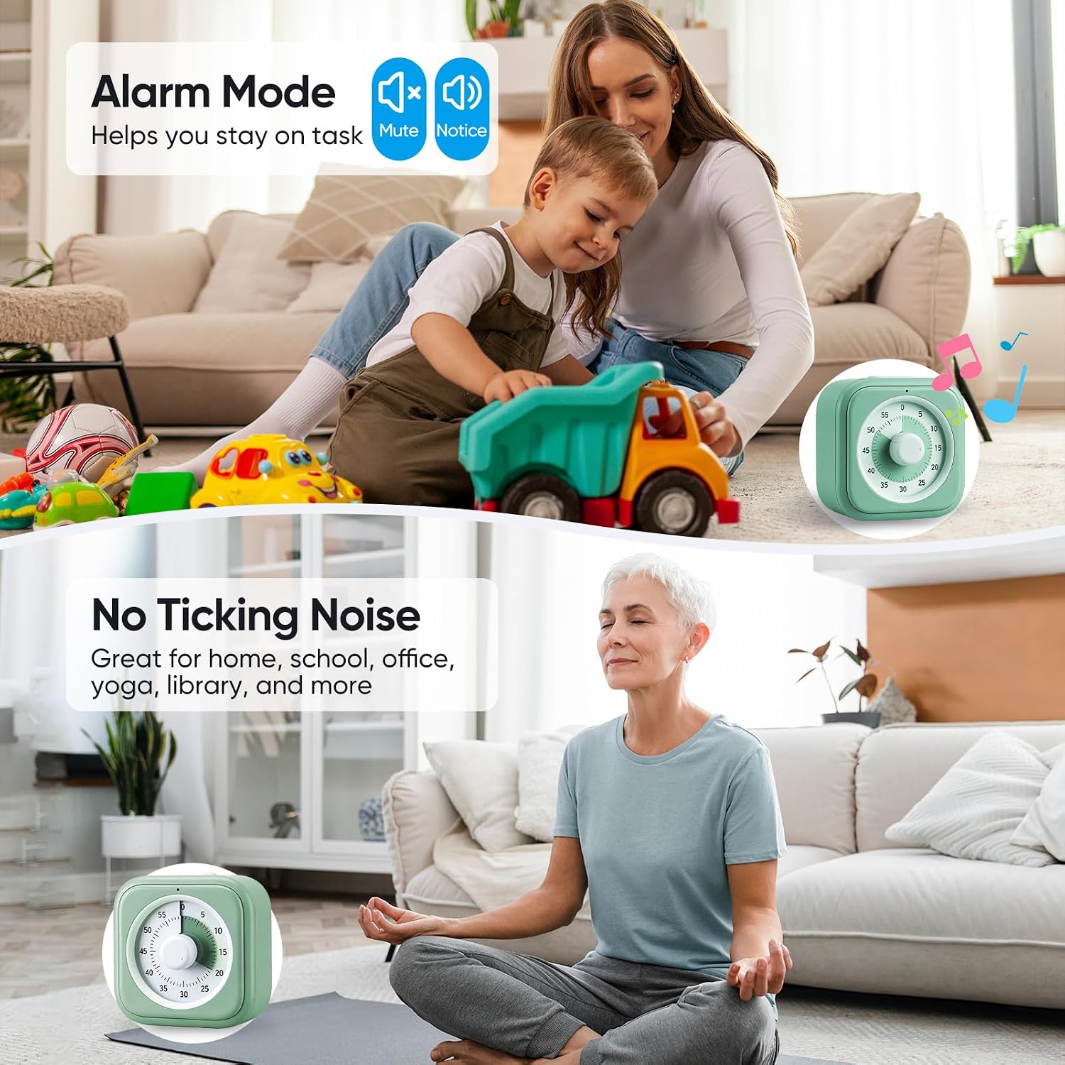 60 Minute Visual Timer For Kids, Silent Countdown Clock, Time Management Tool For Homeschool Study Supplies, Classroom, Home, Kitchen, Desk (Green)
