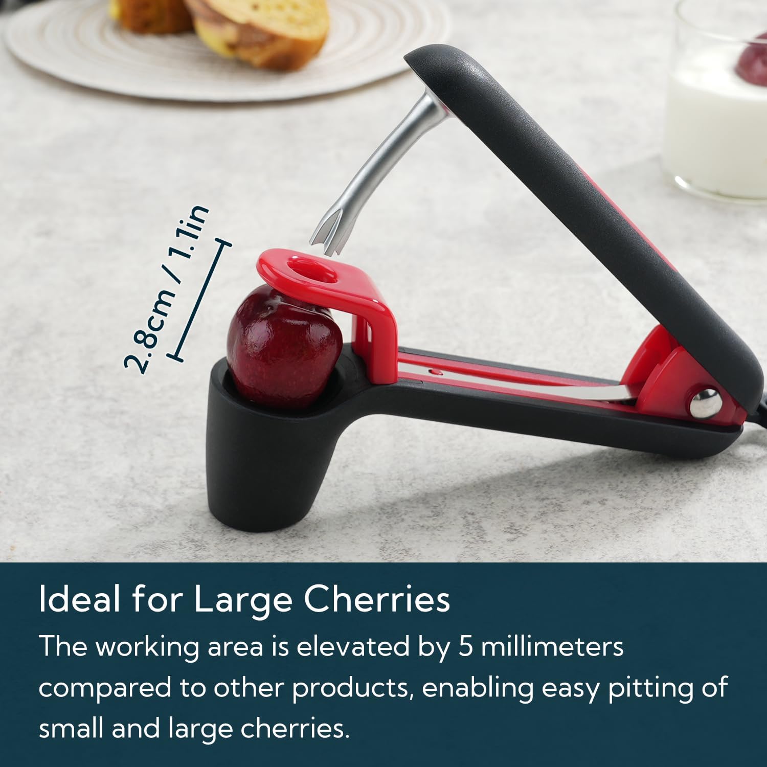 Kitchendao Cherry Pitter Tool, Larger Cross-Pitting Head, Cherry Core Remover With Safety Lock, Non-Slip Soft-Touch Handle, Dishwasher Safe