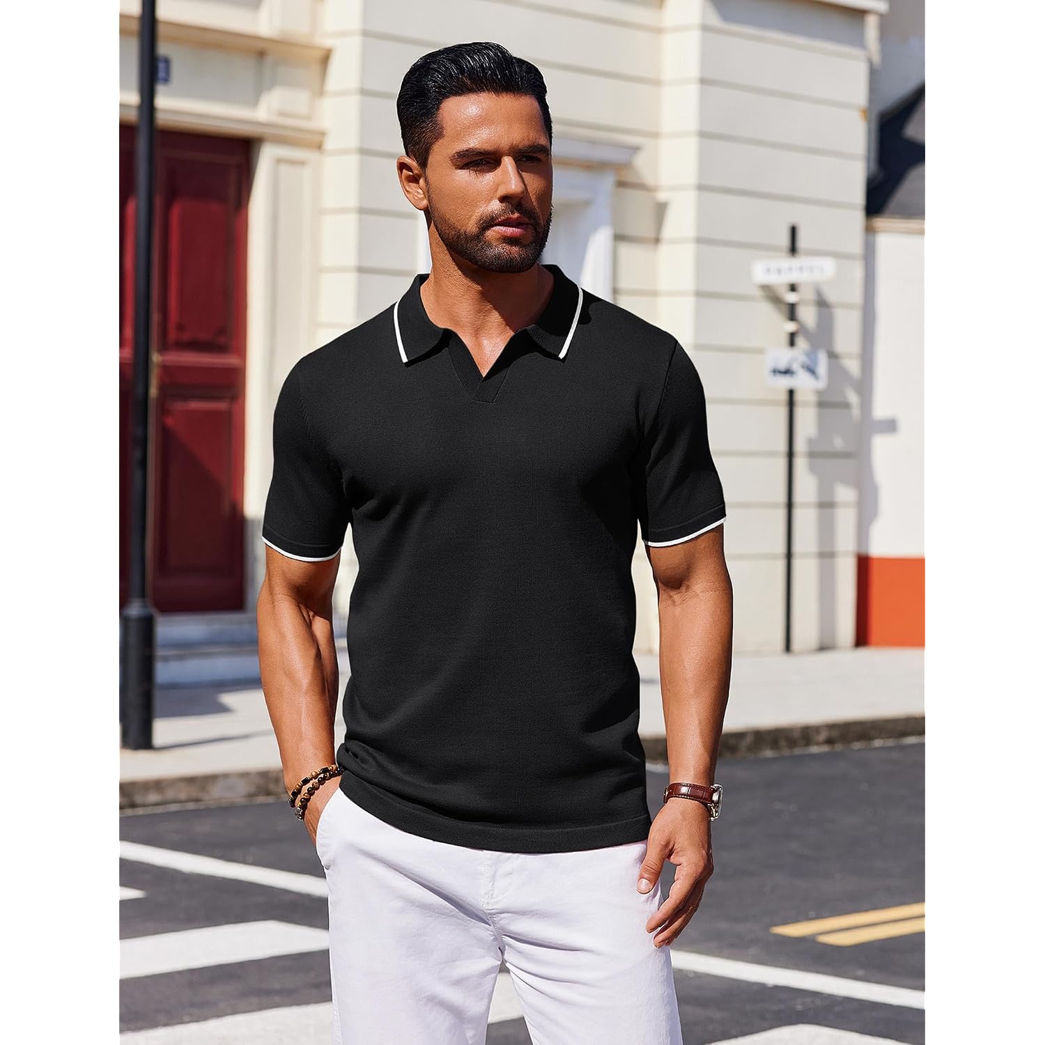 Coofandy Mens Polo Shirts Short Sleeve Casual Knit Polo Shirt Vintage Golf T Shirts Old Money Tops