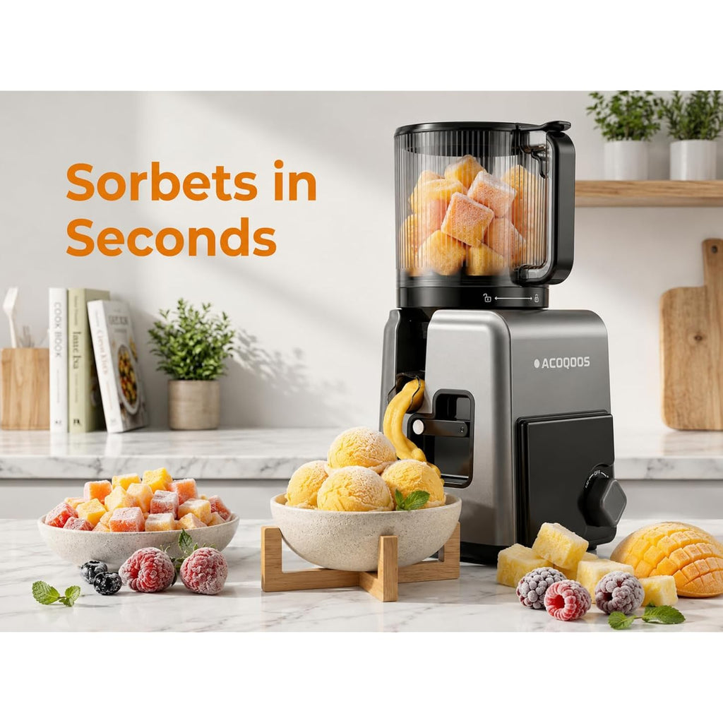 3-In-1 Cold Press Juicer Machines, 6.5" Mega Chute For Whole Fruit, Slow Masticating Juicer With Sorbet & Nut Milk Maker, Bpa Free, 100 Oz Hopper, Easy Clean, Oxide Gray