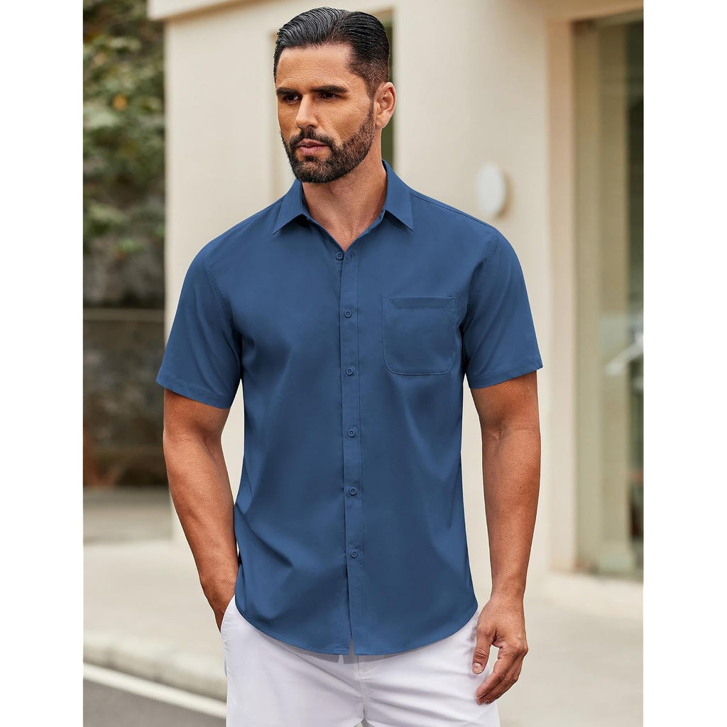 Coofandy Mens Short Sleeve Casual Button Down Shirts Summer Untucked Dress Shirts With Pocket