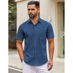 Coofandy Mens Short Sleeve Casual Button Down Shirts Summer Untucked Dress Shirts With Pocket