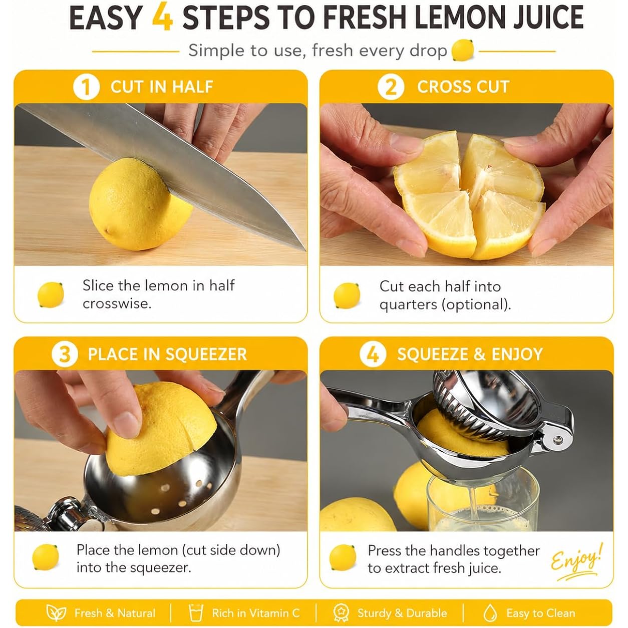 Tezz Premium Lemon Squeezer, Large Heavy Duty Handhelp Juicer For Lemon, Metal Hand Press Citrus Juicer, Lime Squeezer Bar Tool, Manual Citrus Press | Large Bowl Ergonomic Handle Easy Handheld Press For Lemons And Limes