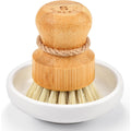 Bamboo Dish Scrub Brush For Kitchen Sink, Natural Wooden Washing Dish Brush Scrubber With Sisal Bristles For Household Cleaning, Cast Iron Pots, Pans And Vegetables