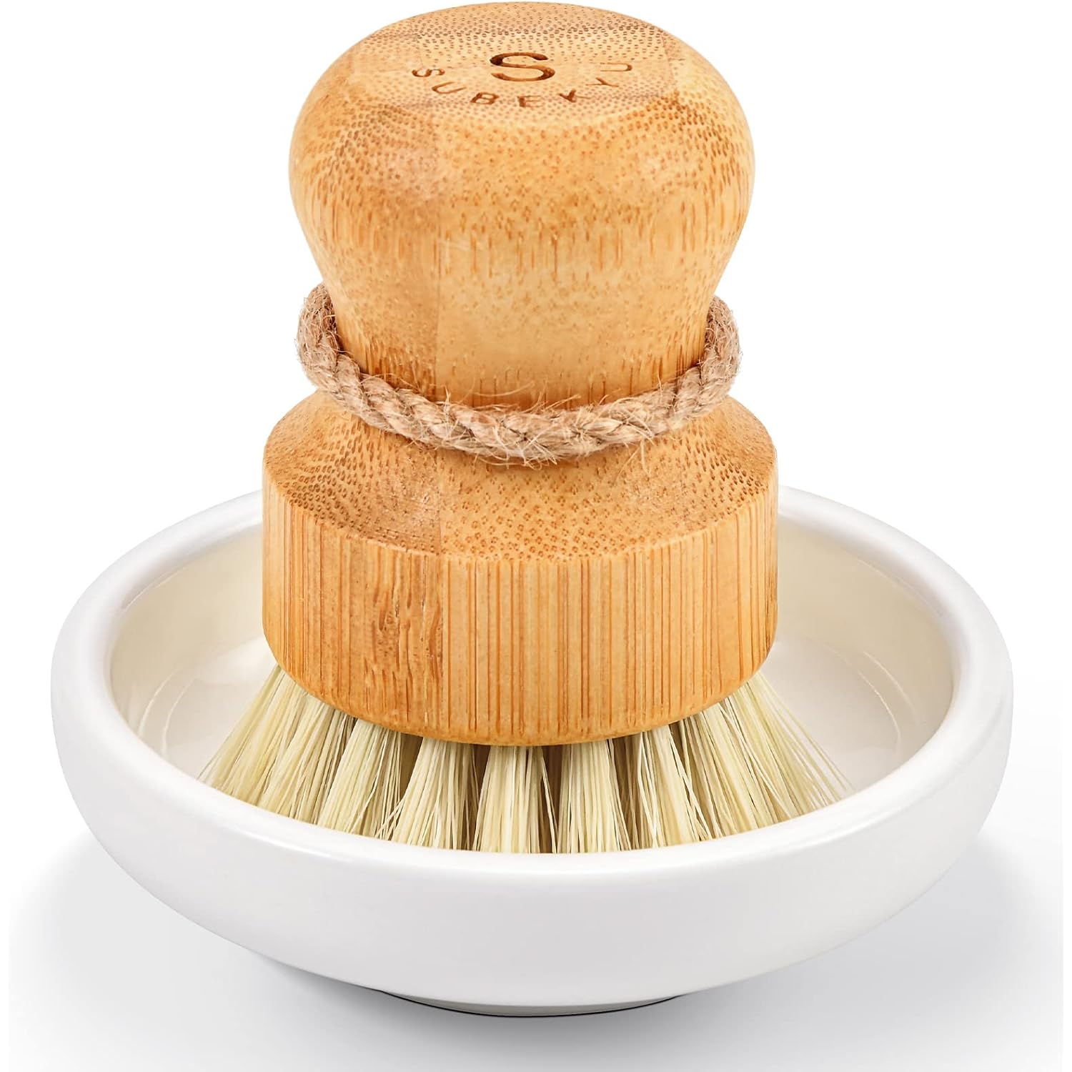 Bamboo Dish Scrub Brush For Kitchen Sink, Natural Wooden Washing Dish Brush Scrubber With Sisal Bristles For Household Cleaning, Cast Iron Pots, Pans And Vegetables