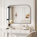 Black Arched Top Wall Mounted Mirror - 38 X 30 Inch Round Cruved Top Bathroom Vanity Mirror, Aluminum Metal Framed, Home Decor For Living Room, Bedroom, Fireplace, Mantle, Entryway