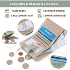 Pomelo Best Small Wallet Women RFID Blocking Bifold Soft Leather Card Holder with ID Window Zipper Coin Pocket Wallets for Women Green