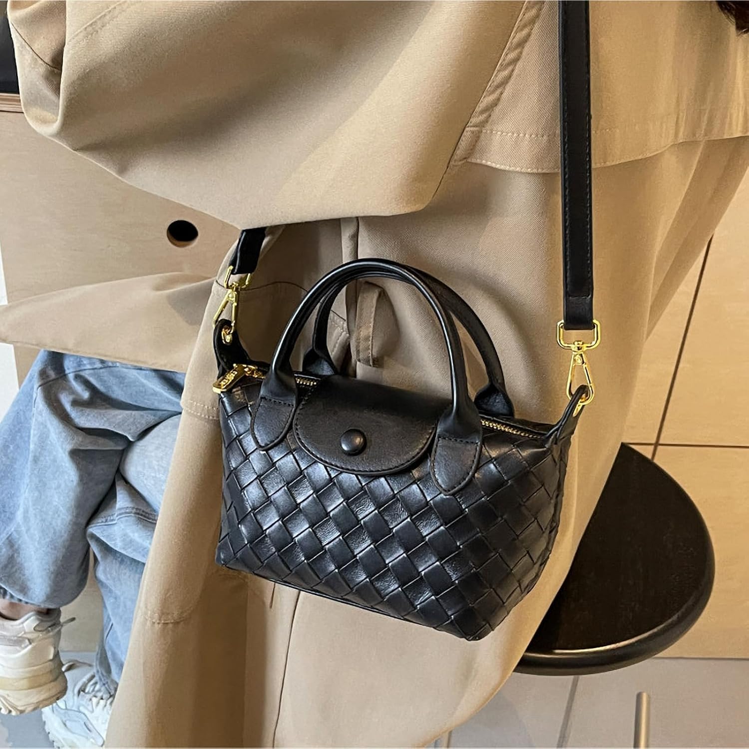 Mini Small Size Braided Luxury Leather Women'S Top Handle Handbag Fashion Travel Daily Satchel