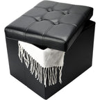 Bsketa Storage Ottoman, Folding Foot Stool With Thicker Foam Padded Seat Small Leather Storage Ottoman Bench Foot Rest For Living Room Foldable Coffee Table 17X13X13In,Black