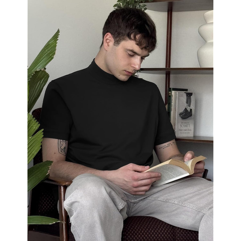 Coofandy Mens Mock Turtleneck Shirts Casual Premium Cotton Short Sleeve Shirt Basic Half Neck T-Shirts