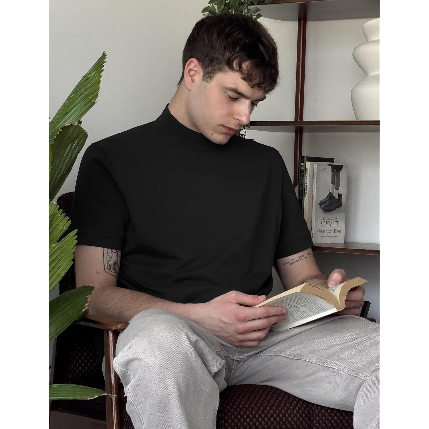 Coofandy Mens Mock Turtleneck Shirts Casual Premium Cotton Short Sleeve Shirt Basic Half Neck T-Shirts