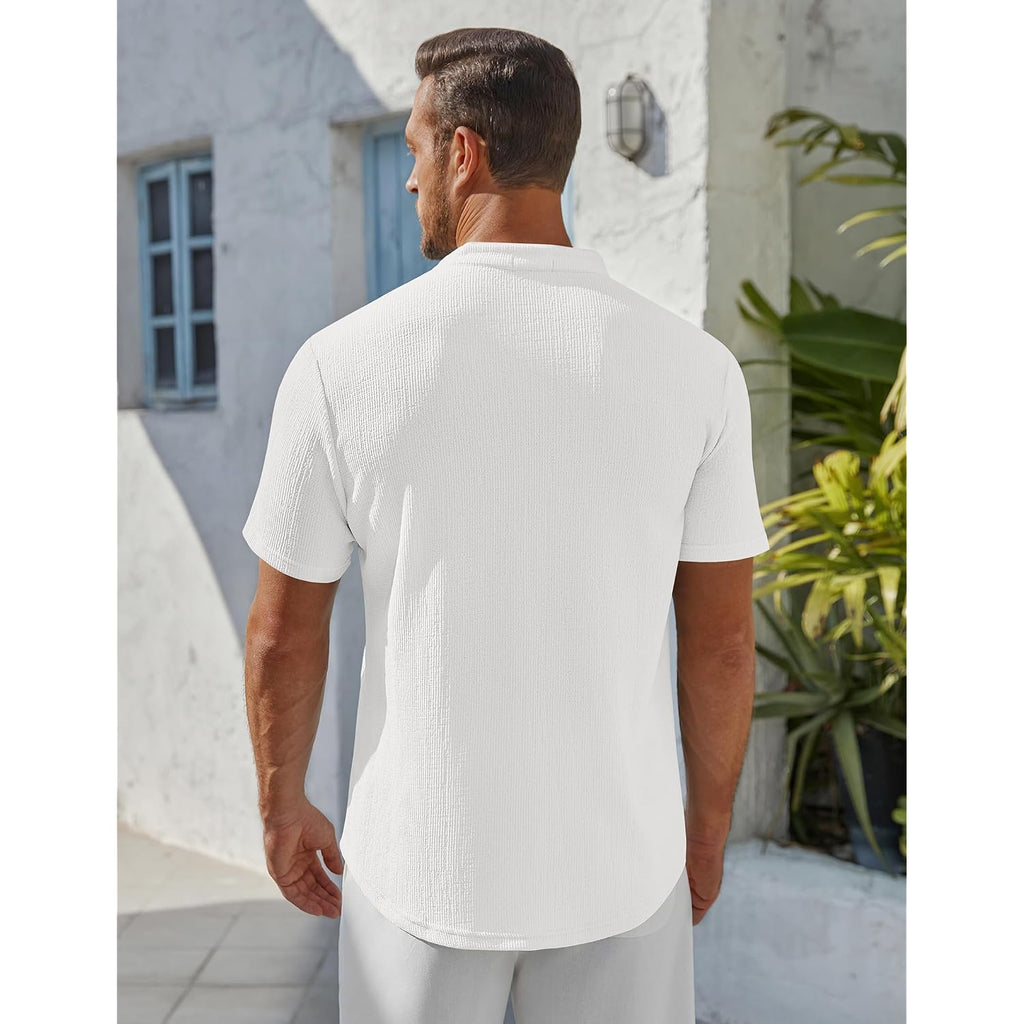 Coofandy Men'S Henley Shirt Short Sleeve Stand Collar Summer Casual Beach Hippie T-Shirts
