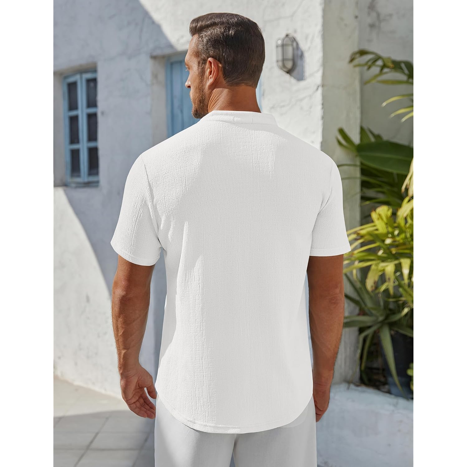 Coofandy Men'S Henley Shirt Short Sleeve Stand Collar Summer Casual Beach Hippie T-Shirts
