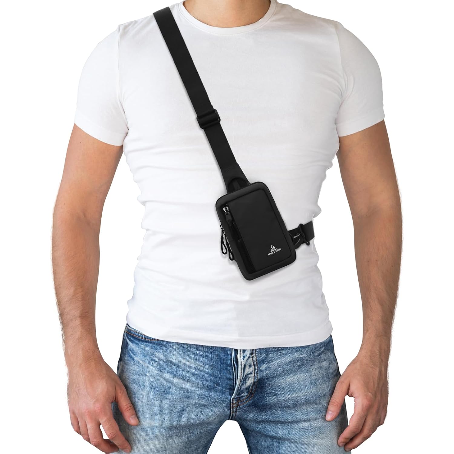 Peicees Small Crossbody Bag for Men Women Mini Sling Bag Travel Running Phone Daypack Cross Body Shoulder Bags with Keyholder