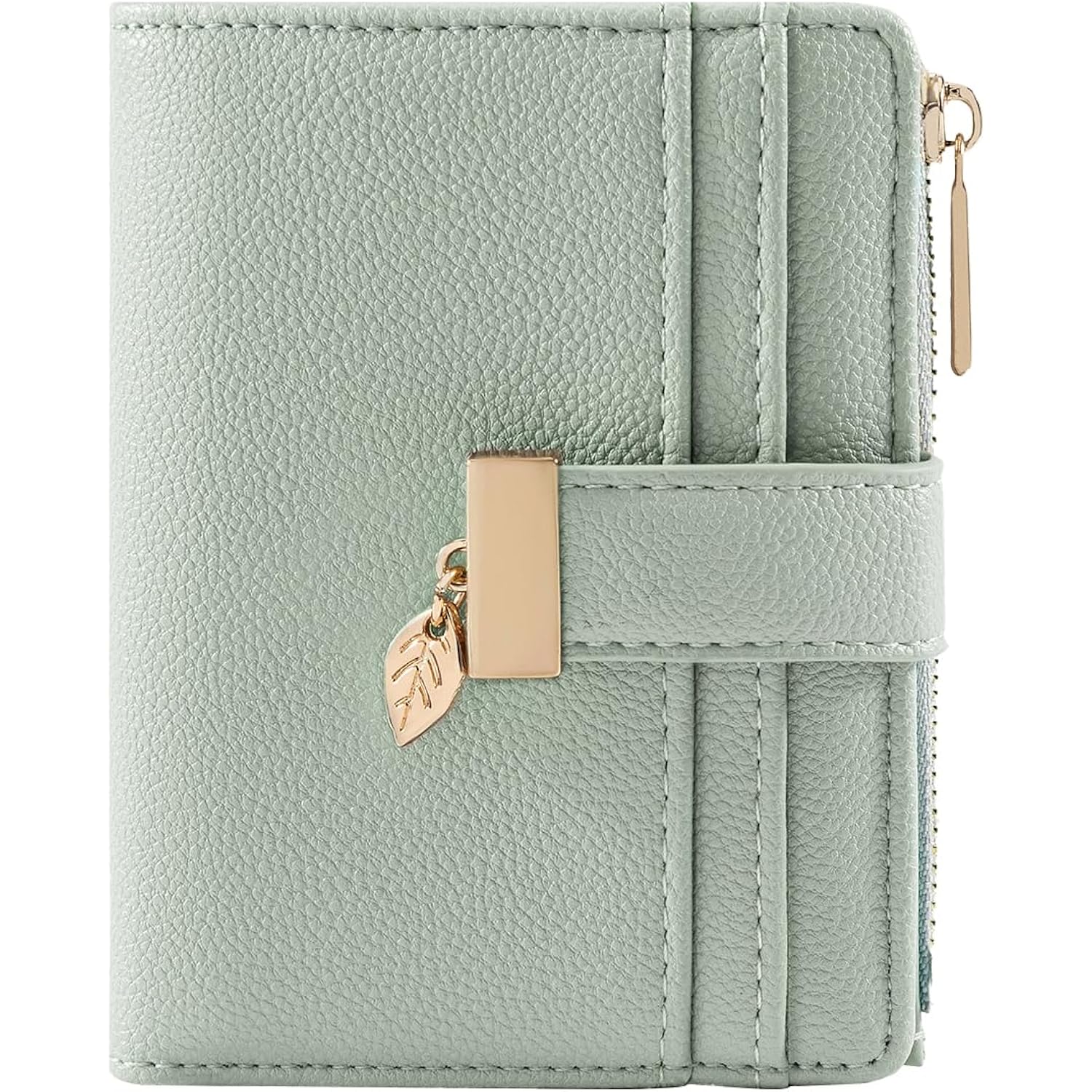 Pomelo Best Small Wallet Women RFID Blocking Bifold Soft Leather Card Holder with ID Window Zipper Coin Pocket Wallets for Women Green