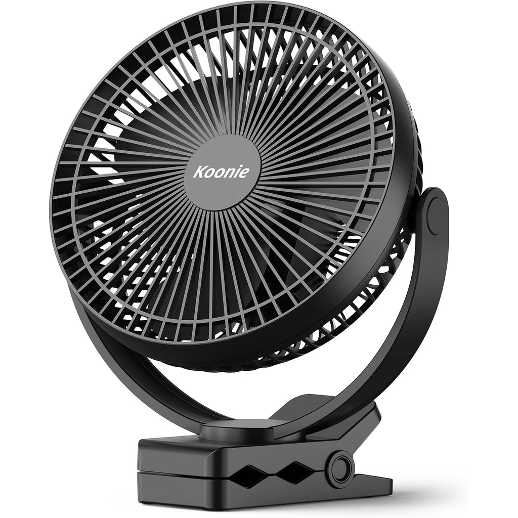 Koonie 8" Clip On Fan, 10000Mah Rechargeable Battery, Strong Airflow | 4 Speeds, Sturdy Clamp, Ideal Portable Usb Desk Fan For Office, Golf Cart, Camping, Travel, Tent, Outdoor, Treadmill & Gym