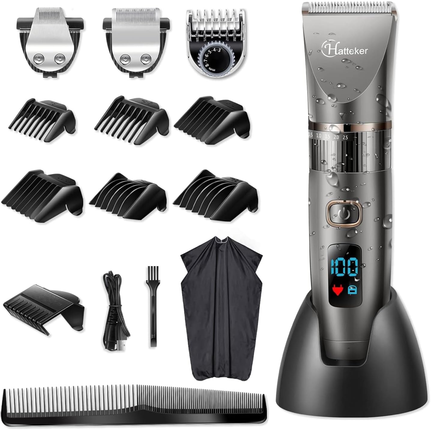 Hatteker Beard Trimmer For Men Professional Hair Clipper Hair Trimmer Shaver Haircut Detail Cutting Kit For Men Cordless Waterproof
